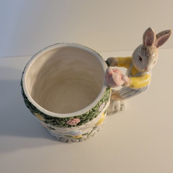 1994 Fitz & Floyd Omnibus Basket Weave Easter Garden Mug w/ Bunny Handle‎ - Picture 4 of 7